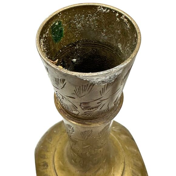 Antique Brass Table Lighter And Vase SET Etched Traditional Style - Picture 6 of 9